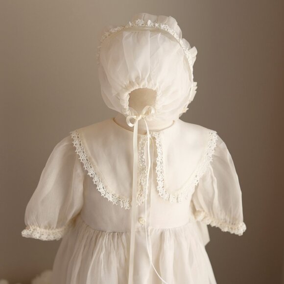 Strasburg Ivory Smocked Heirloom Gown Silk Organza Bonnet Special Occasion RARE - Picture 6 of 9